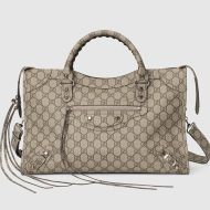 Gucci X Balenciaga Medium Neo Classic City Bag In GG Canvas 681695 Beige/Black