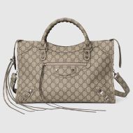 Gucci X Balenciaga Small Neo Classic City Bag In GG Canvas 681690 Beige/Black