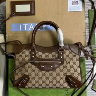 Gucci X Balenciaga Small Neo Classic City Bag In GG Canvas 681690 Beige/Brown