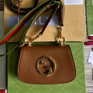 Gucci Mini Blondie Flap Crossbody Bag with Web Strap In Leather 698643 Brown