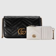 Gucci Super Mini Marmont Flap Crossbody Bag with Card Holder In Matelasse Leather 751526 Black