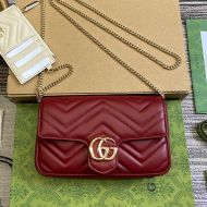 Gucci Super Mini Marmont Flap Crossbody Bag with Card Holder In Matelasse Leather 751526 Burgundy
