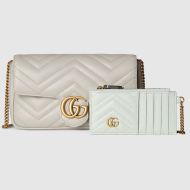 Gucci Super Mini Marmont Flap Crossbody Bag with Card Holder In Matelasse Leather 751526 Grey
