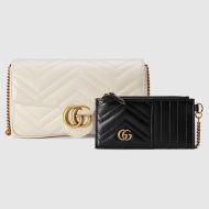 Gucci Super Mini Marmont Flap Crossbody Bag with Card Holder In Matelasse Leather 751526 White