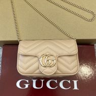 Gucci Super Mini Marmont Flap Crossbody Bag In Matelasse Leather 476433 Apricot/Gold