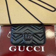Gucci Super Mini Marmont Flap Crossbody Bag In Matelasse Leather 476433 Black