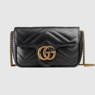 Gucci Super Mini Marmont Flap Crossbody Bag In Matelasse Leather 476433 Black/Gold