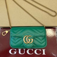 Gucci Super Mini Marmont Flap Crossbody Bag In Matelasse Leather 476433 Green