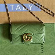 Gucci Super Mini Marmont Flap Crossbody Bag In Matelasse Leather 476433 Green/Gold