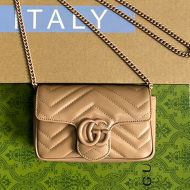 Gucci Super Mini Marmont Flap Crossbody Bag In Matelasse Leather 476433 Khaki