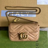 Gucci Super Mini Marmont Flap Crossbody Bag In Matelasse Leather 476433 Khaki/Gold