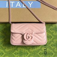 Gucci Super Mini Marmont Flap Crossbody Bag In Matelasse Leather 476433 Pink