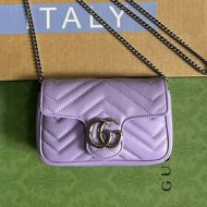 Gucci Super Mini Marmont Flap Crossbody Bag In Matelasse Leather 476433 Purple/Silver