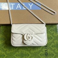 Gucci Super Mini Marmont Flap Crossbody Bag In Matelasse Leather 476433 White
