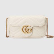 Gucci Super Mini Marmont Flap Crossbody Bag In Matelasse Leather 476433 White/Gold