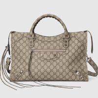 Gucci X Balenciaga Medium Neo Classic City Bag In GG Canvas 681695 Beige/Black