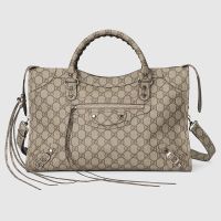 Gucci X Balenciaga Small Neo Classic City Bag In GG Canvas 681690 Beige/Black