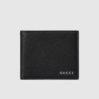 Gucci Small Bifold Wallet with Lettering Logo In Textured Leather Black