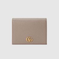 Gucci Small Marmont Compact Wallet In Textured Leather Khaki/Yellow