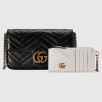 Gucci Super Mini Marmont Flap Crossbody Bag with Card Holder In Matelasse Leather 751526 Black