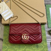 Gucci Super Mini Marmont Flap Crossbody Bag with Card Holder In Matelasse Leather 751526 Burgundy