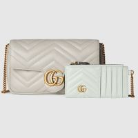 Gucci Super Mini Marmont Flap Crossbody Bag with Card Holder In Matelasse Leather 751526 Grey