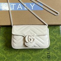 Gucci Super Mini Marmont Flap Crossbody Bag In Matelasse Leather 476433 White