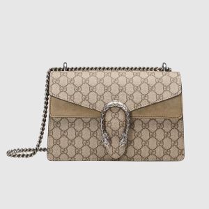 Gucci Small Dionysus Shoulder Bag In GG Supreme GG Supreme Suede Beige/Brown