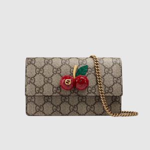 Gucci Mini Flap Bag with Cherries In GG Supreme Canvas Beige/Red