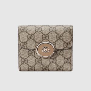 Gucci Small Petite Trifold Wallet In GG Supreme Canvas Beige/Khaki