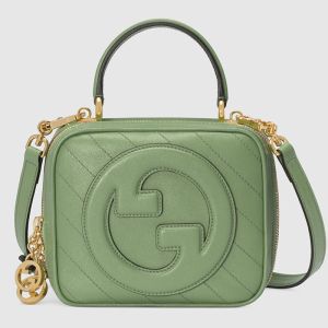 Gucci Small Blondie Square Top Handle Bag In Subtler Leather 744434 Green